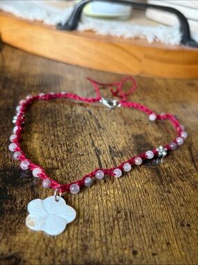 Red Beaded Flower Pendant Necklace - Women Jewelry